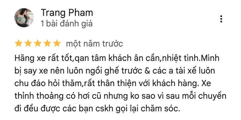 Khách hàng Phạm Trang đánh giá dịch vụ Hải Vân Vũng Tàu